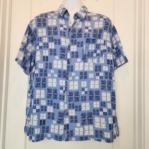 Nat Nast Hawaiian Shirt Mens XL‎ Blue Silk Blend Beach Island Vacation Cruise
